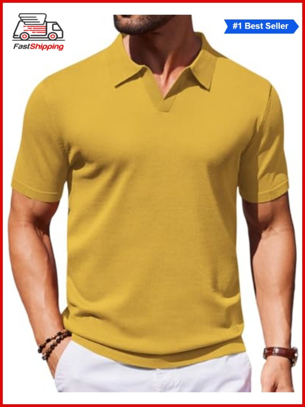 ✨ COOFANDY Men's V-Neck Short Sleeve Ice Silk Knit Polo Shirt